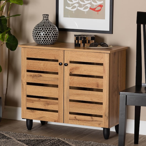 Baxton Studio Gisela Modern and Contemporary Oak Brown Finished Wood 2-Door Shoe Storage Cabinet 189-11993-ZORO - main